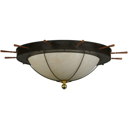 Meyda Tiffany Nautical 12 Light 74" Wide Flush Mount Bowl Ceiling Fixture with Faux Alabaster Shade - Oil Rubbed Bronze Finish