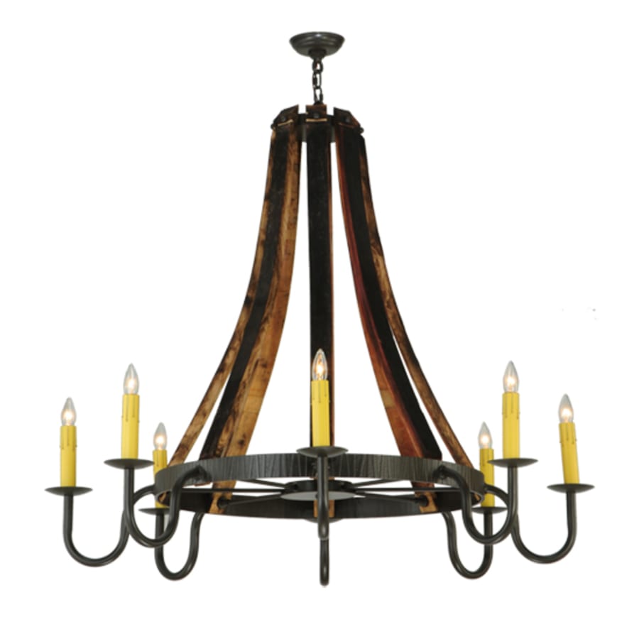 Meyda Tiffany Barrel Stave Madera 8 Light 48" Wide Taper Candle Style Chandelier - Natural Wood / Timeless Bronze Finish