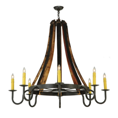 Meyda Tiffany Barrel Stave Madera 8 Light 48" Wide Taper Candle Style Chandelier - Natural Wood / Timeless Bronze Finish
