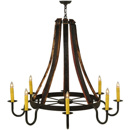 Meyda Tiffany Barrel Stave Madera 8 Light 48" Wide Taper Candle Style Chandelier - Natural Wood / Timeless Bronze Finish