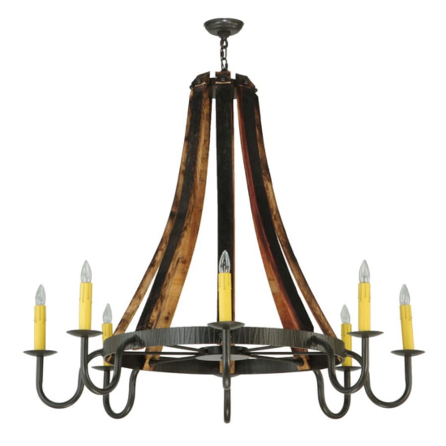 Meyda Tiffany Barrel Stave Madera 8 Light 48" Wide Taper Candle Style Chandelier - Natural Wood / Timeless Bronze Finish