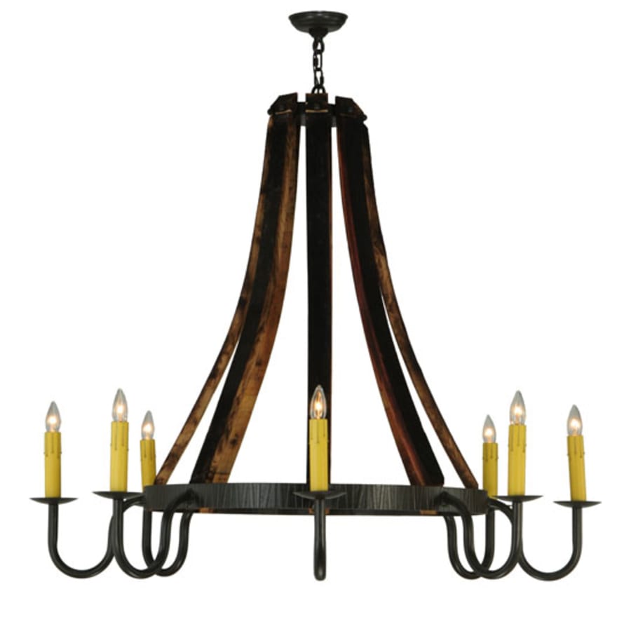 Meyda Tiffany Barrel Stave Madera 8 Light 48" Wide Taper Candle Style Chandelier - Natural Wood / Timeless Bronze Finish