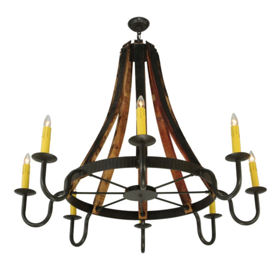 Meyda Tiffany Barrel Stave Madera 8 Light 48" Wide Taper Candle Style Chandelier - Natural Wood / Timeless Bronze Finish