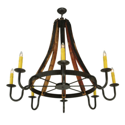 Meyda Tiffany Barrel Stave Madera 8 Light 48" Wide Taper Candle Style Chandelier - Natural Wood / Timeless Bronze Finish