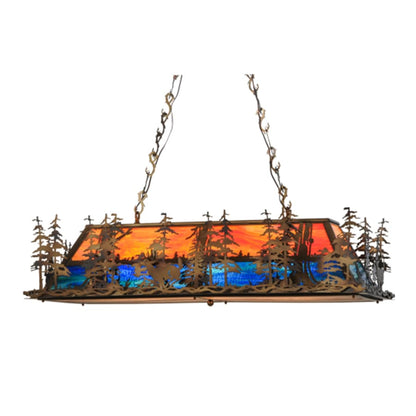 Meyda Tiffany Deer through the Trees 6 Light 52" Wide Linear Pendant