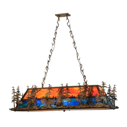 Meyda Tiffany Deer through the Trees 6 Light 52" Wide Linear Pendant