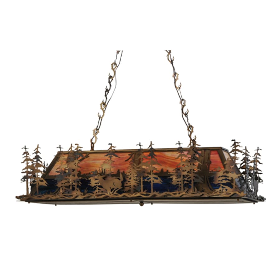 Meyda Tiffany Deer through the Trees 6 Light 52" Wide Linear Pendant