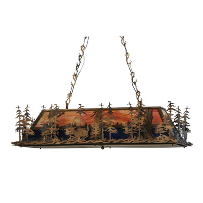 Meyda Tiffany Deer through the Trees 6 Light 52" Wide Linear Pendant