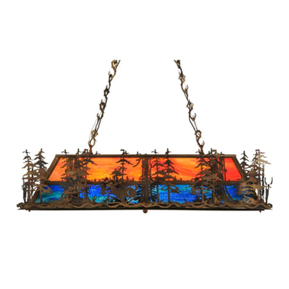 Meyda Tiffany Deer through the Trees 6 Light 52" Wide Linear Pendant