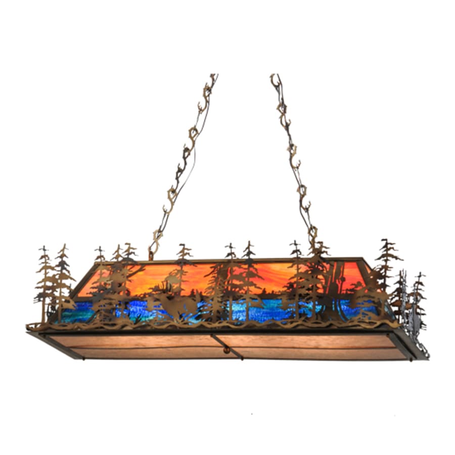 Meyda Tiffany Deer through the Trees 6 Light 52" Wide Linear Pendant