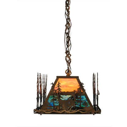 Meyda Tiffany Deer through the Trees 6 Light 52" Wide Linear Pendant