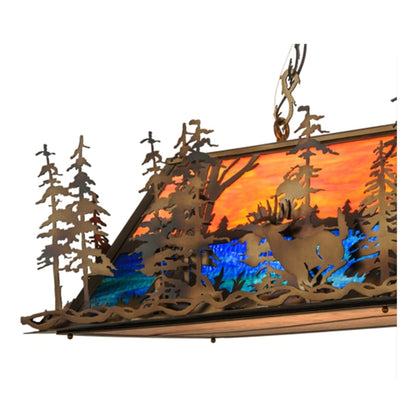 Meyda Tiffany Deer through the Trees 6 Light 52" Wide Linear Pendant