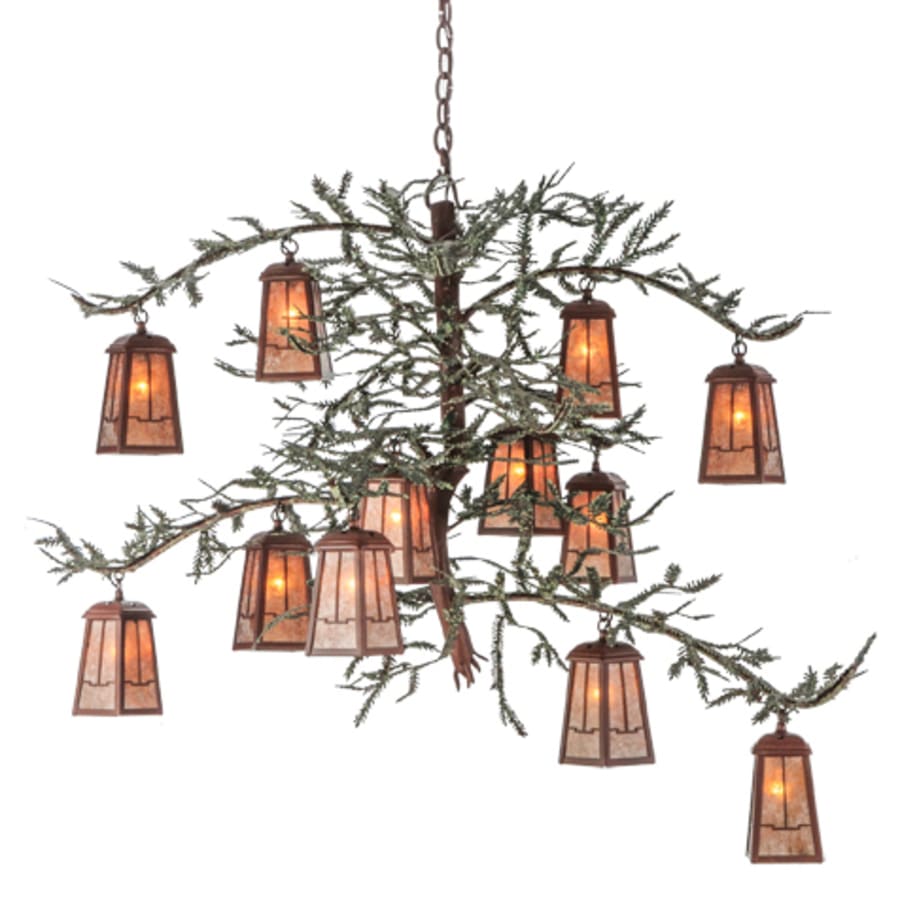 Meyda Tiffany Pine Branch Valley View 12 Light 52" Wide Chandelier with Silver Mica Shades - Rust Finish