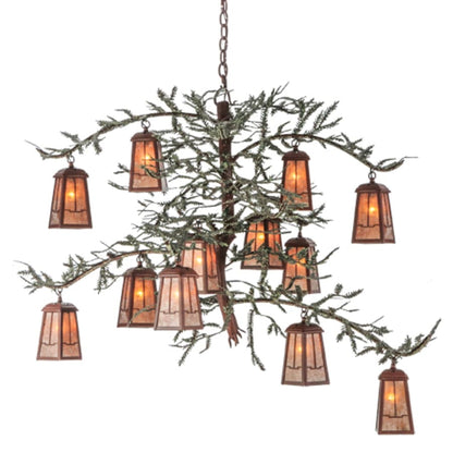 Meyda Tiffany Pine Branch Valley View 12 Light 52" Wide Chandelier with Silver Mica Shades - Rust Finish