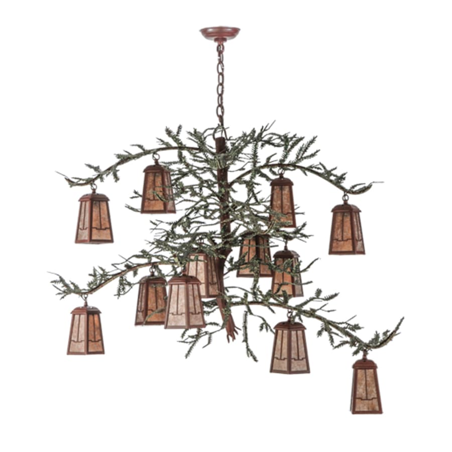 Meyda Tiffany Pine Branch Valley View 12 Light 52" Wide Chandelier with Silver Mica Shades - Rust Finish