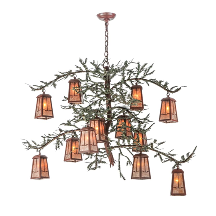 Meyda Tiffany Pine Branch Valley View 12 Light 52" Wide Chandelier with Silver Mica Shades - Rust Finish