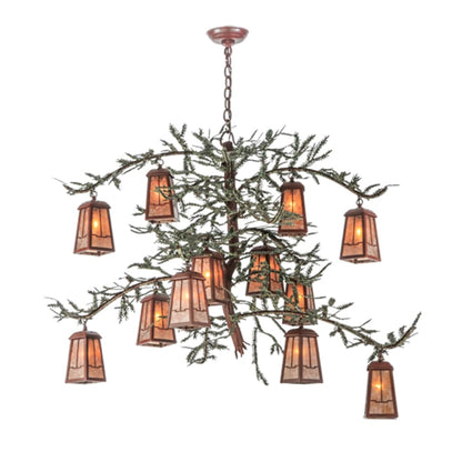Meyda Tiffany Pine Branch Valley View 12 Light 52" Wide Chandelier with Silver Mica Shades - Rust Finish