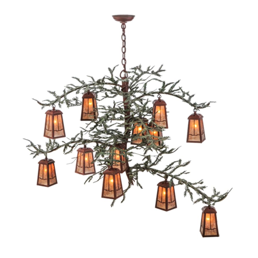 Meyda Tiffany Pine Branch Valley View 12 Light 52" Wide Chandelier with Silver Mica Shades - Rust Finish