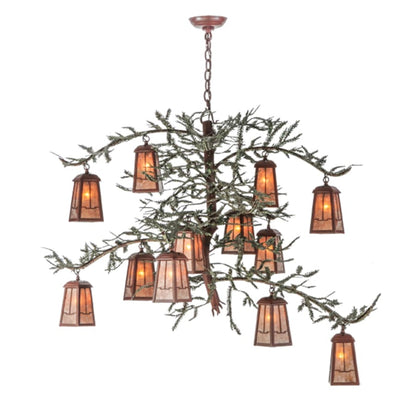 Meyda Tiffany Pine Branch Valley View 12 Light 52" Wide Chandelier with Silver Mica Shades - Rust Finish