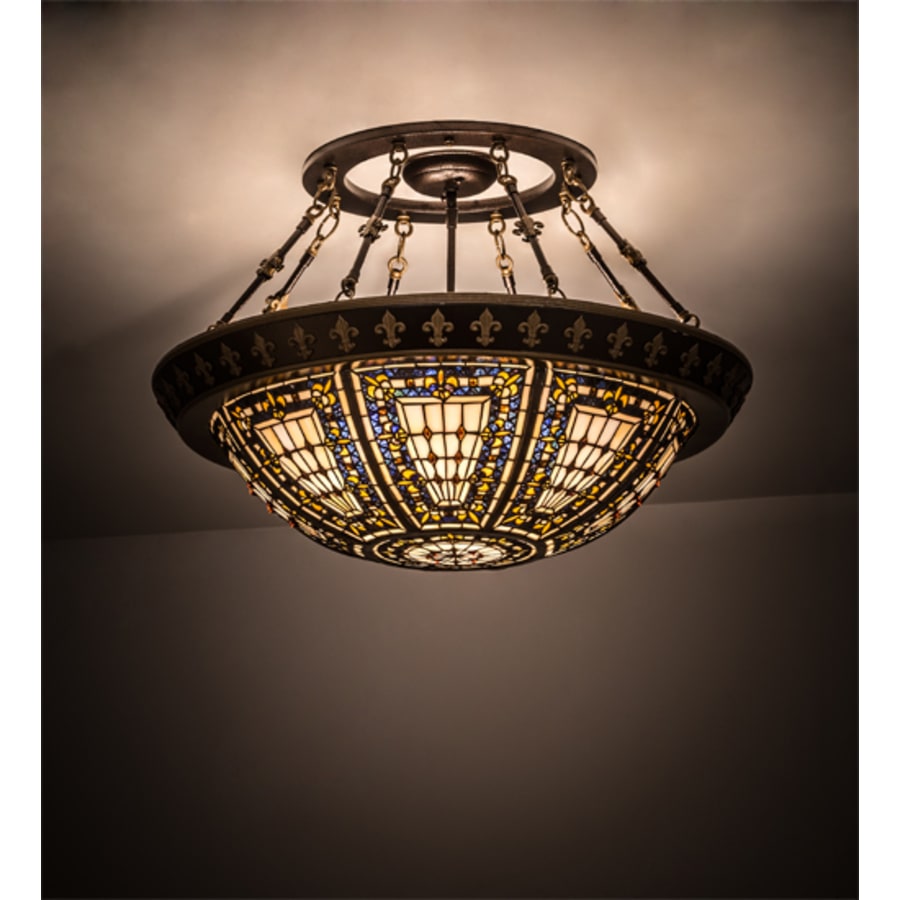 Meyda Tiffany Fleur-de-lis 4 Light 28" Wide Semi-Flush Bowl Ceiling Fixture - Copper Vein / Nu Gold Finish