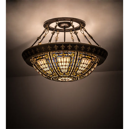 Meyda Tiffany Fleur-de-lis 4 Light 28" Wide Semi-Flush Bowl Ceiling Fixture - Copper Vein / Nu Gold Finish