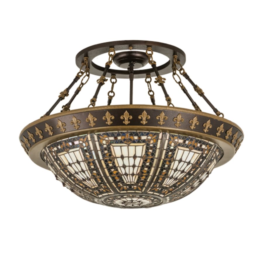 Meyda Tiffany Fleur-de-lis 4 Light 28" Wide Semi-Flush Bowl Ceiling Fixture - Copper Vein / Nu Gold Finish