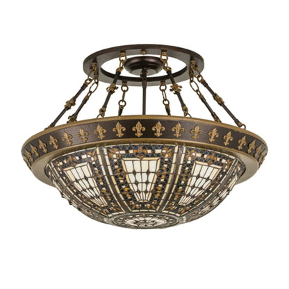 Meyda Tiffany Fleur-de-lis 4 Light 28" Wide Semi-Flush Bowl Ceiling Fixture - Copper Vein / Nu Gold Finish