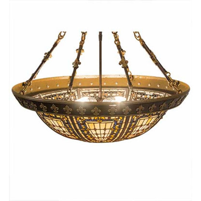 Meyda Tiffany Fleur-de-lis 4 Light 28" Wide Semi-Flush Bowl Ceiling Fixture - Copper Vein / Nu Gold Finish