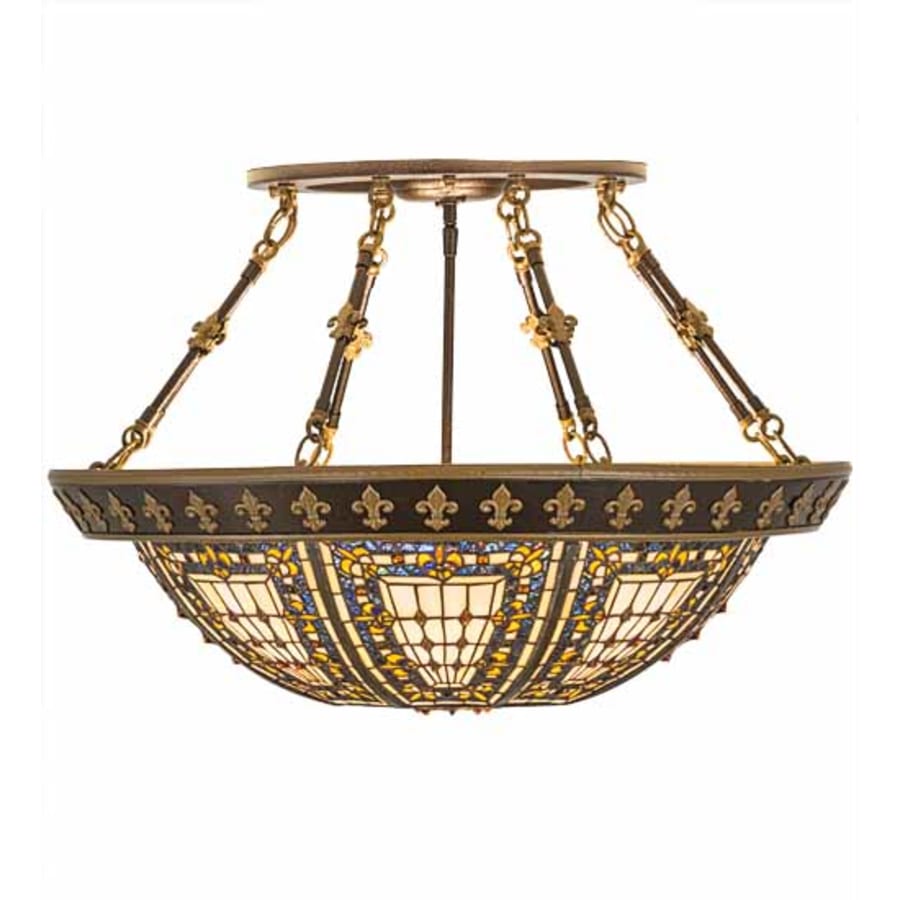 Meyda Tiffany Fleur-de-lis 4 Light 28" Wide Semi-Flush Bowl Ceiling Fixture - Copper Vein / Nu Gold Finish