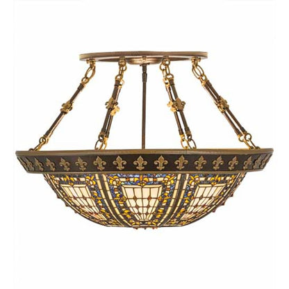 Meyda Tiffany Fleur-de-lis 4 Light 28" Wide Semi-Flush Bowl Ceiling Fixture - Copper Vein / Nu Gold Finish