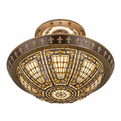 Meyda Tiffany Fleur-de-lis 4 Light 28" Wide Semi-Flush Bowl Ceiling Fixture - Copper Vein / Nu Gold Finish