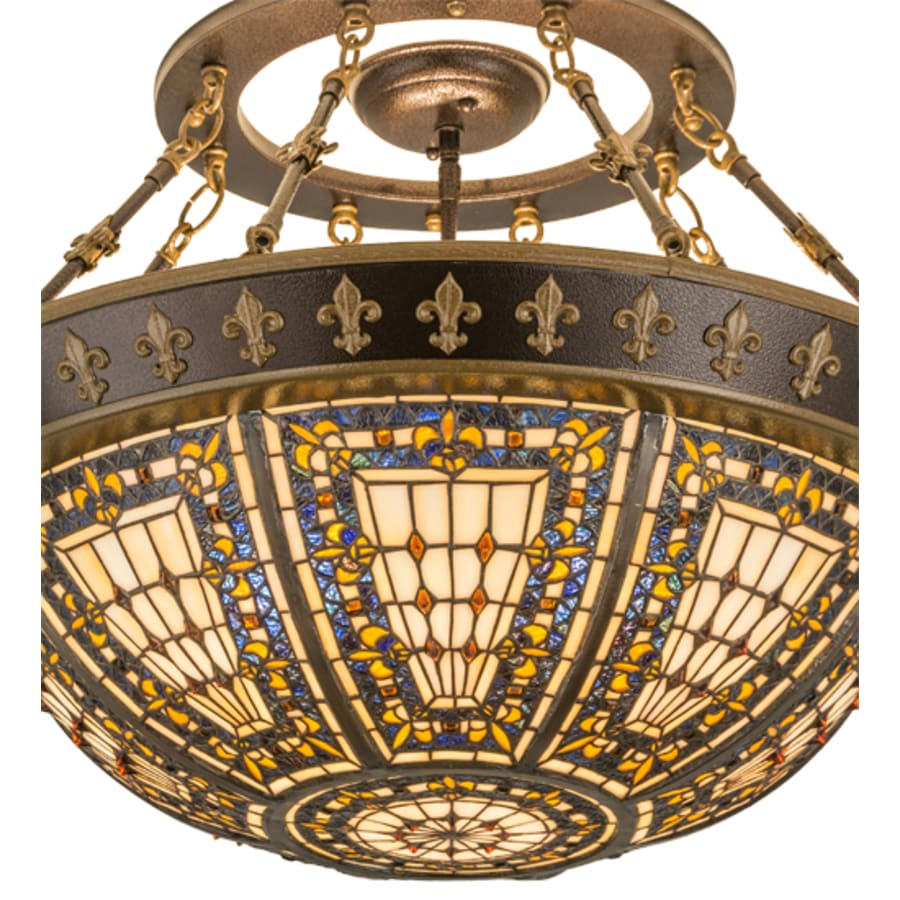 Meyda Tiffany Fleur-de-lis 4 Light 28" Wide Semi-Flush Bowl Ceiling Fixture - Copper Vein / Nu Gold Finish