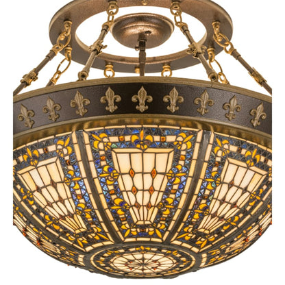 Meyda Tiffany Fleur-de-lis 4 Light 28" Wide Semi-Flush Bowl Ceiling Fixture - Copper Vein / Nu Gold Finish