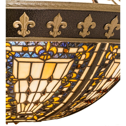 Meyda Tiffany Fleur-de-lis 4 Light 28" Wide Semi-Flush Bowl Ceiling Fixture - Copper Vein / Nu Gold Finish