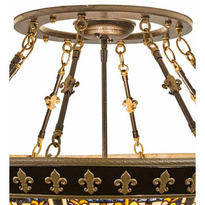 Meyda Tiffany Fleur-de-lis 4 Light 28" Wide Semi-Flush Bowl Ceiling Fixture - Copper Vein / Nu Gold Finish