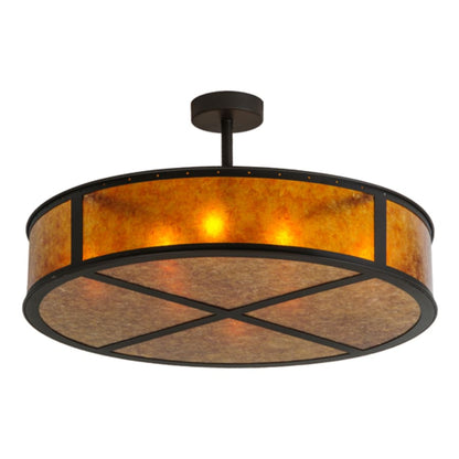 Meyda Tiffany Smythe Craftsman 8 Light 44" Wide Semi-Flush Drum Ceiling Fixture