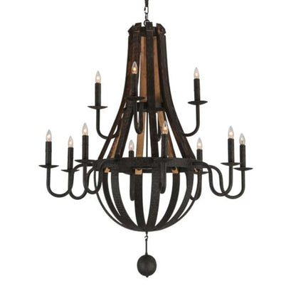 Meyda Tiffany Barrel Stave Madera 12 Light 48" Wide Taper Candle Empire Chandelier
