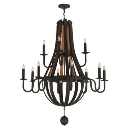 Meyda Tiffany Barrel Stave Madera 12 Light 48" Wide Taper Candle Empire Chandelier