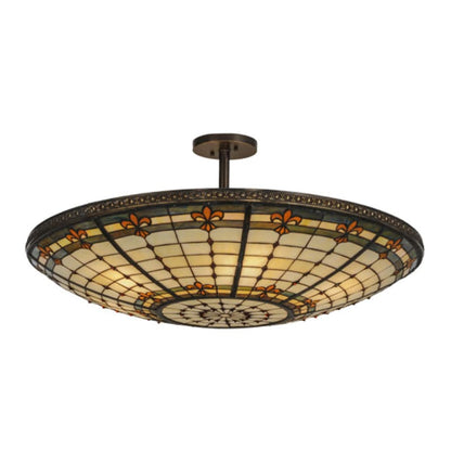 Meyda Tiffany Fleur-de-lis 6 Light 36" Wide Semi-Flush Bowl Ceiling Fixture