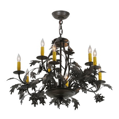Meyda Tiffany Oak Leaf and Acorn 9 Light 32" Wide Taper Candle Style Chandelier