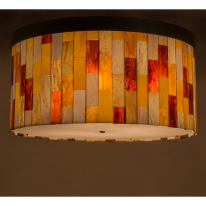 Meyda Tiffany Cilindro Calico 6 Light 24" Tall Flush Mount Drum Ceiling Fixture - Oil Rubbed Bronze Finish