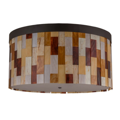 Meyda Tiffany Cilindro Calico 6 Light 24" Tall Flush Mount Drum Ceiling Fixture - Oil Rubbed Bronze Finish