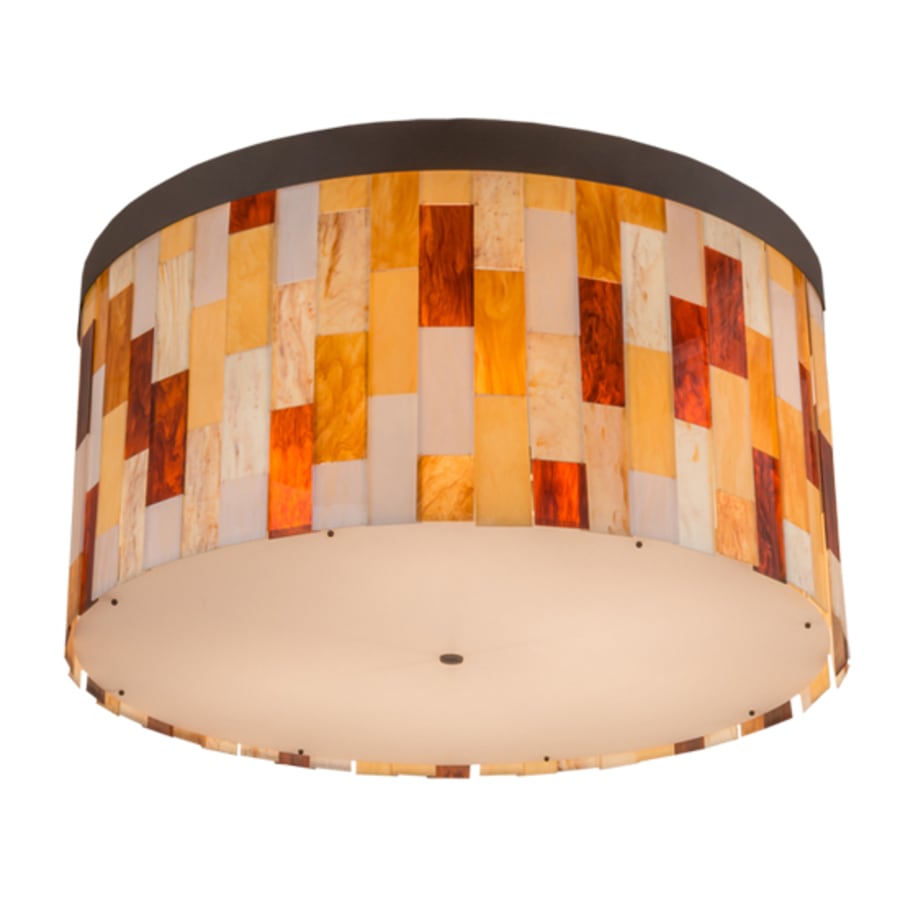 Meyda Tiffany Cilindro Calico 6 Light 24" Tall Flush Mount Drum Ceiling Fixture - Oil Rubbed Bronze Finish