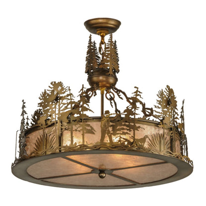 Meyda Tiffany Quail Hunter with Dog 4 Light 24" Wide Pendant