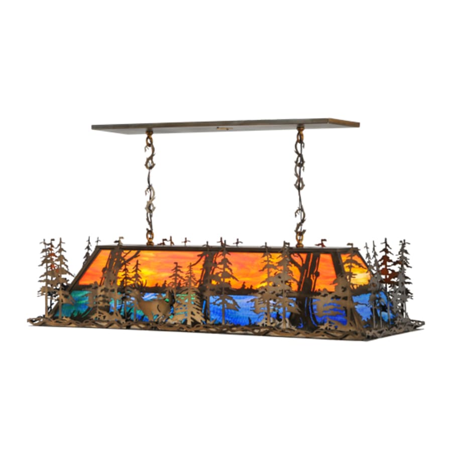 Meyda Tiffany Deer Through the Trees 9 Light 51" Wide Linear Pendant