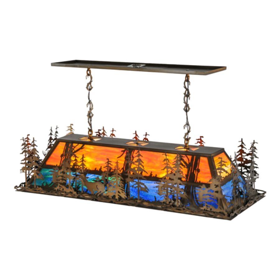 Meyda Tiffany Deer Through the Trees 9 Light 51" Wide Linear Pendant