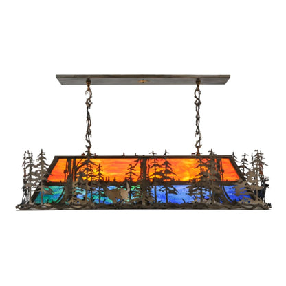 Meyda Tiffany Deer Through the Trees 9 Light 51" Wide Linear Pendant