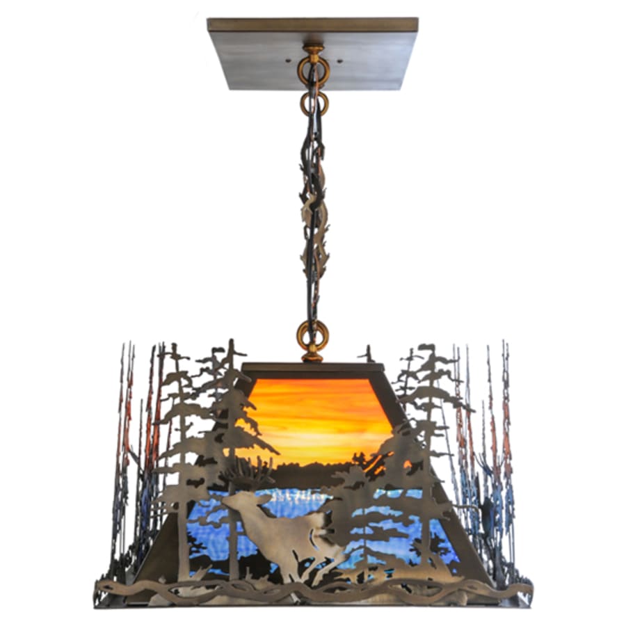 Meyda Tiffany Deer Through the Trees 9 Light 51" Wide Linear Pendant