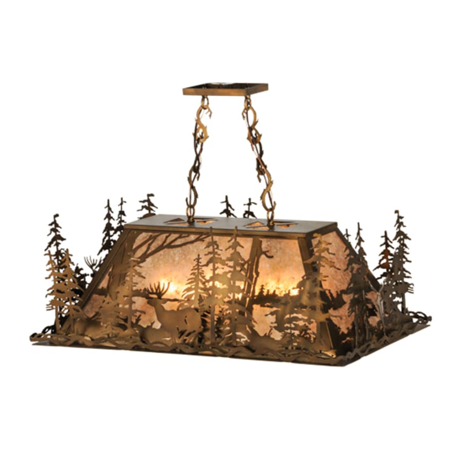 Meyda Tiffany Deer through the Trees 5 Light 34" Wide Linear Pendant