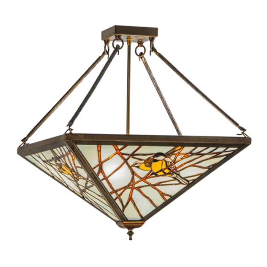 Meyda Tiffany Backyard Friends 4 Light 30" Wide Semi-Flush Ceiling Fixture with Azure Glass Shade - Antique Copper Finish